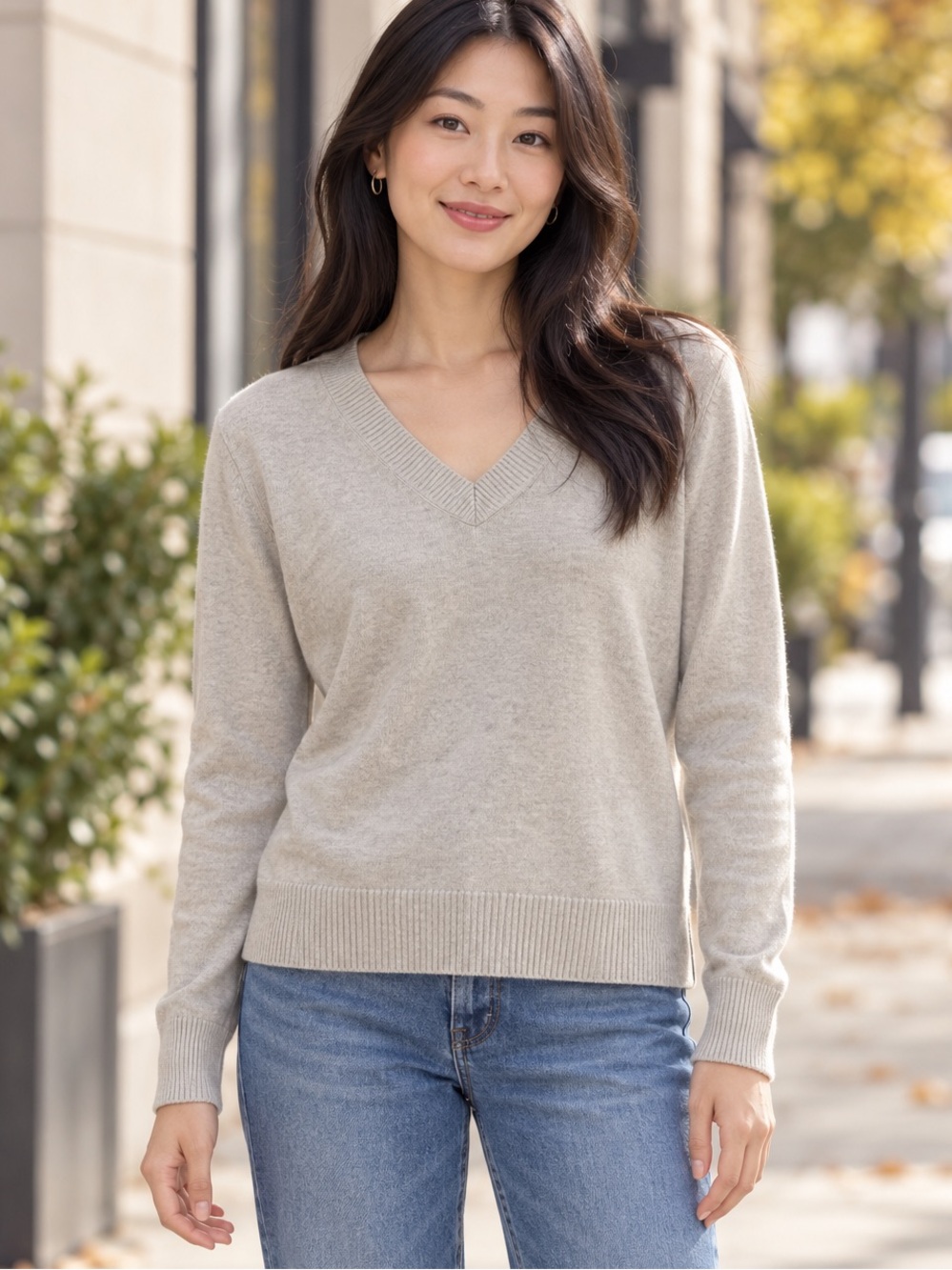Daily Ritual Oatmeal V-Neck Lightweight Knit Sweater Size Small